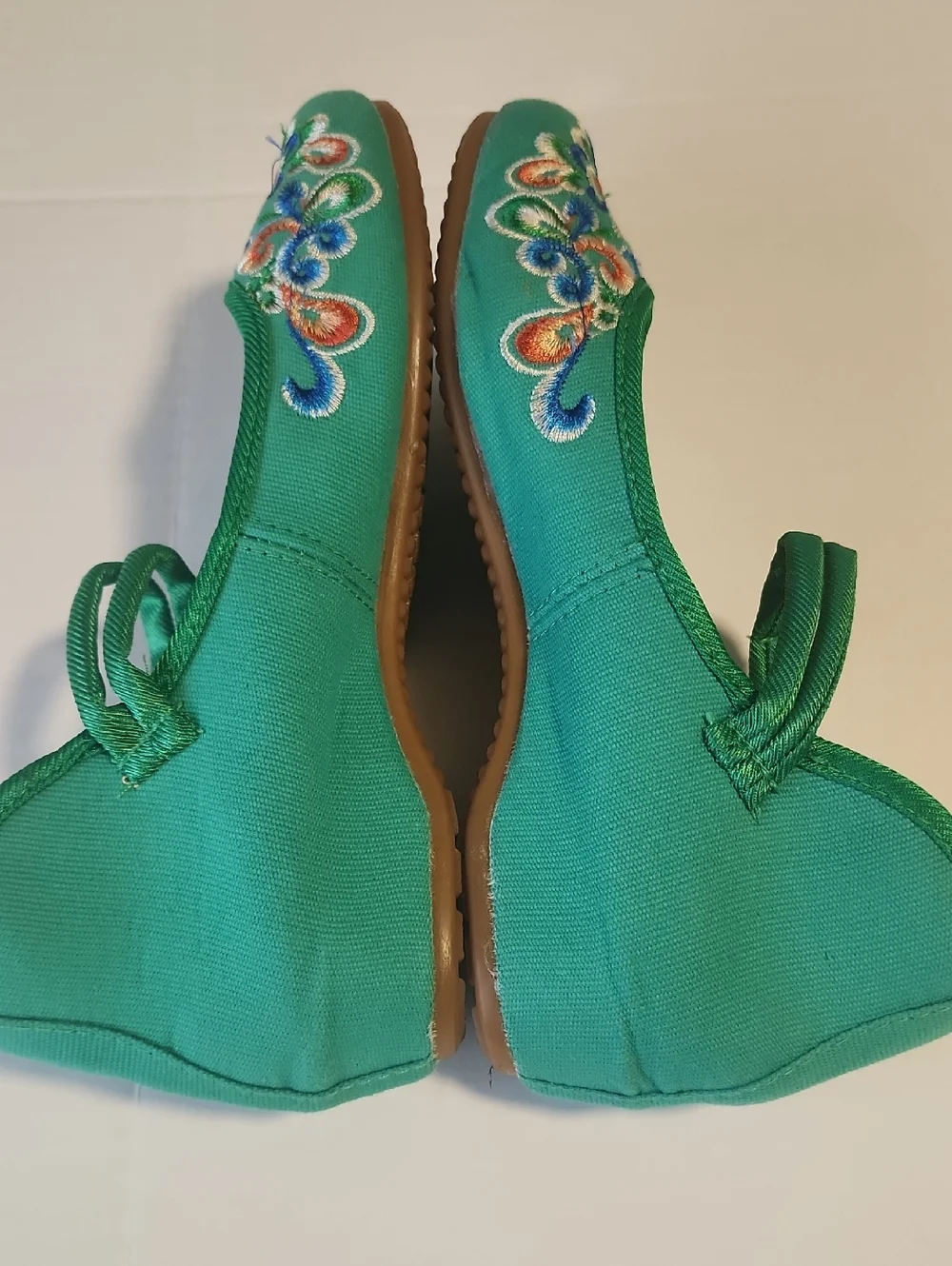 Chinese Embroidered Floral Mary Jane Cotton Loafer Wedge Shoes
